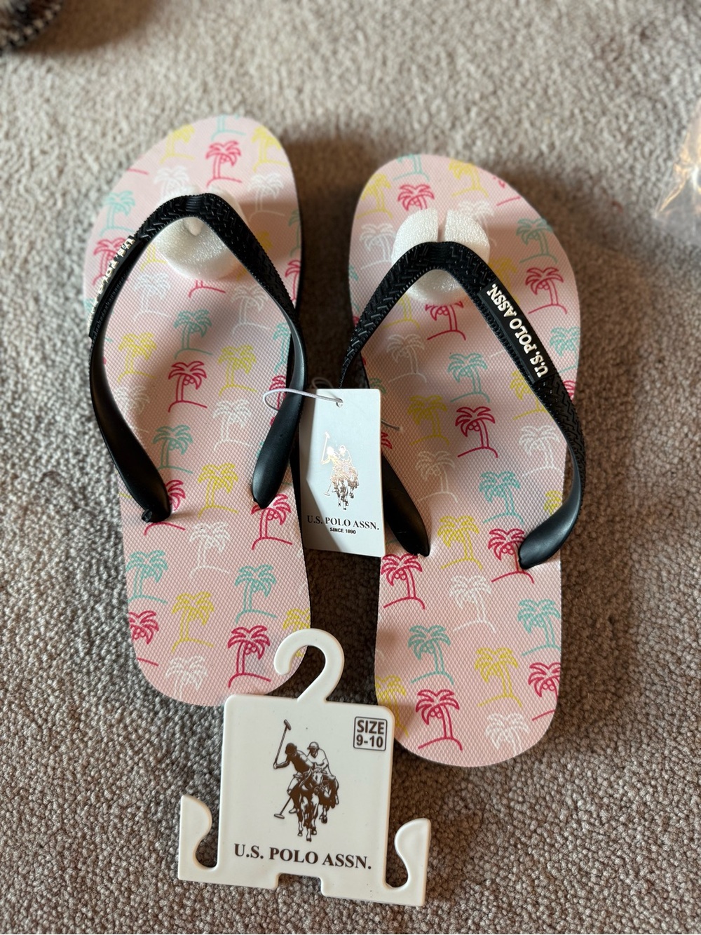 U.S. Polo Assn. Pink Palm-Print Flip Flops